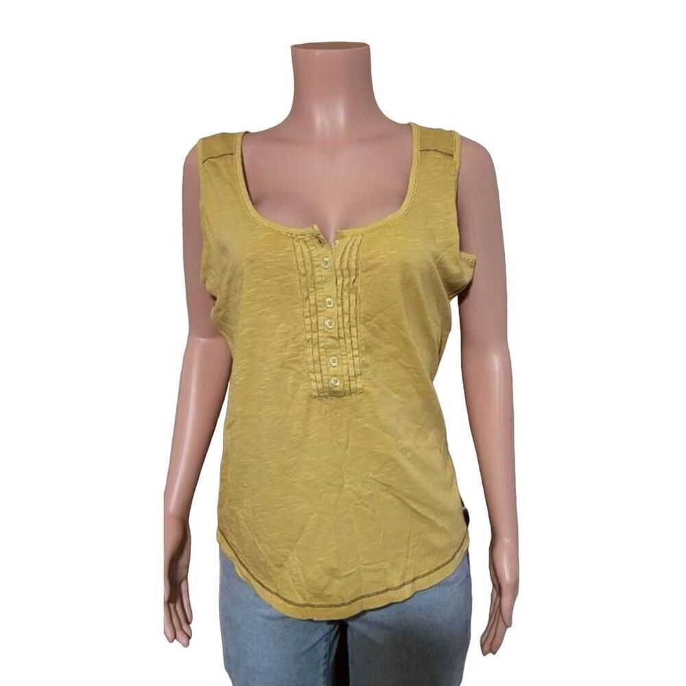 Pulp yellow women's crew neck button front sleeveless henley tank top M